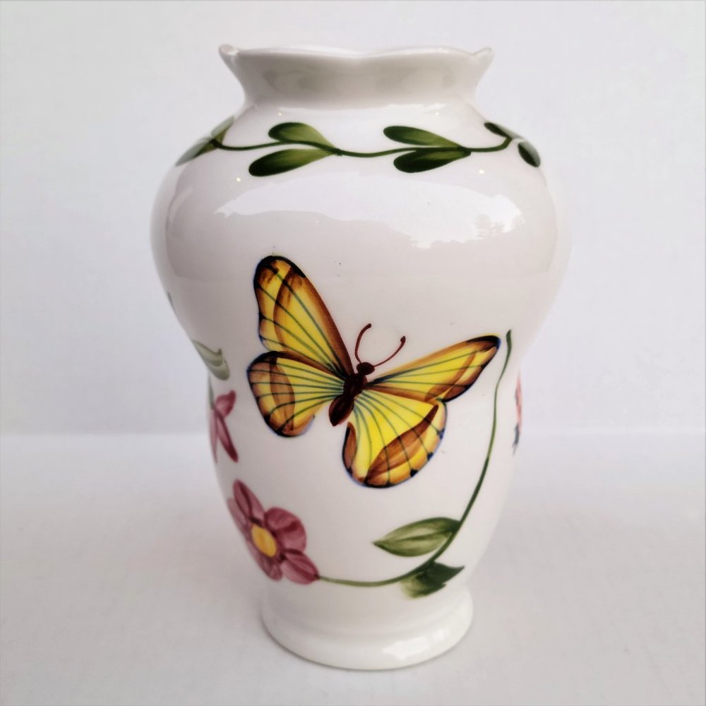 Vintage Hand Painted Pacific Rim Floral Butterfly Vase